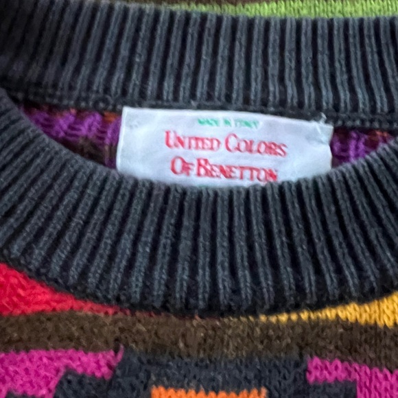 Vintage 80s United Colors of Benetton Multicolor Aztec Cotton Sweater Size XL - Picture 8 of 8